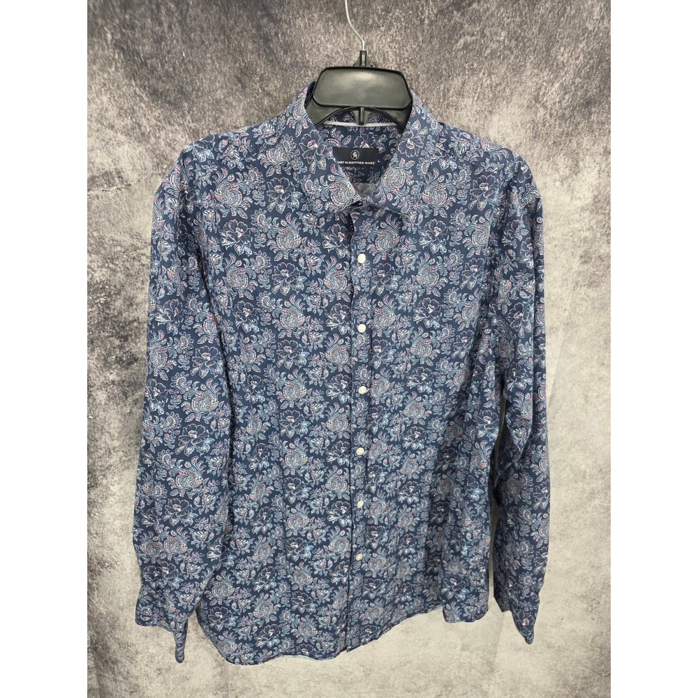 Hart Schaffner Marx Hawaiian Shirt Men XL Blue Paisley Floral Button Up Vacation